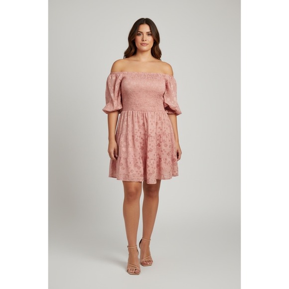 Dresses & Skirts - NEW‎ Pink Floral Print Off Shoulder Smocked Tiered Midi Dress XXL